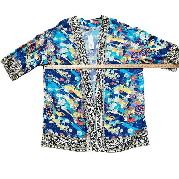 Soft Surroundings Cardigan Topper Women's L/XL Blue Yellow Floral Open Front - Picture 4 of 13